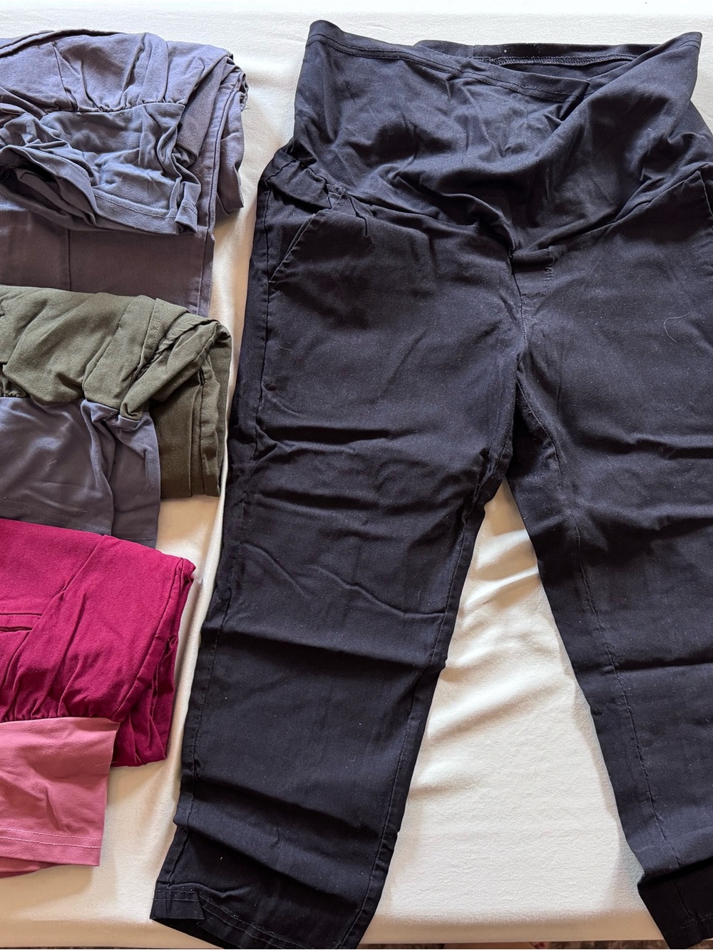Set of 4 Stretch Maternity Capris- Black, Grey, Red, Green